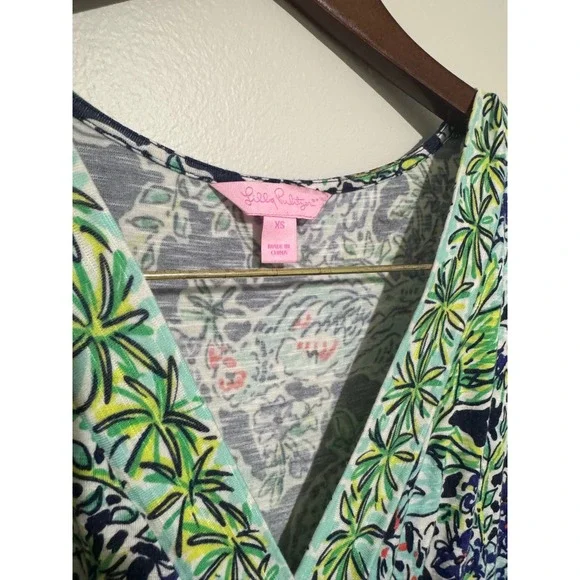 Lilly Pulitzer Riana Maxi Dress Blue Green Tropical Floral V-Neck Long Sleeve XS - Picture 5 of 10